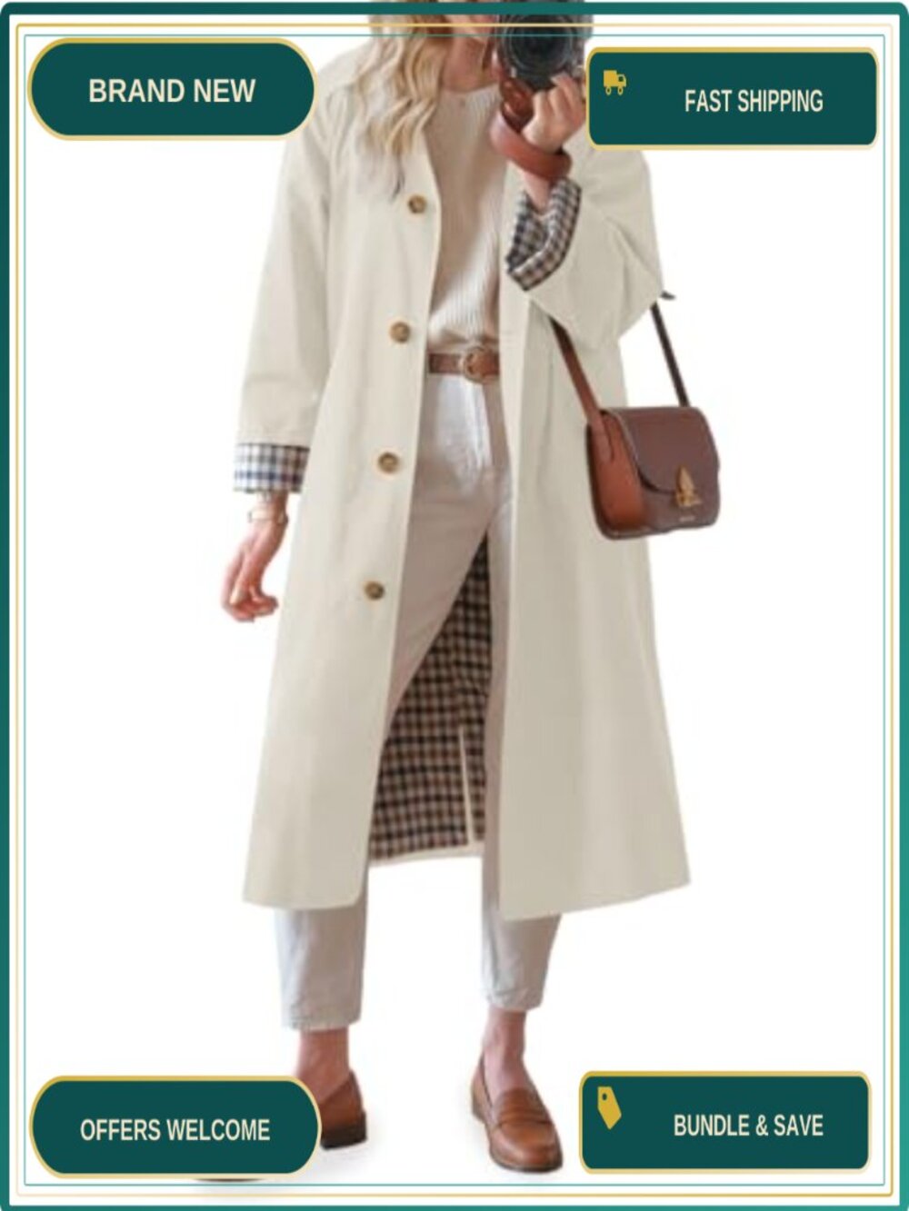 Tankaneo Womens Oversized Single Breasted Trench Coat Long Windproof